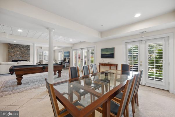Billiard Table, Dining room, Game Room, Interior, Piano, Recessed Lighting, Stone Walls