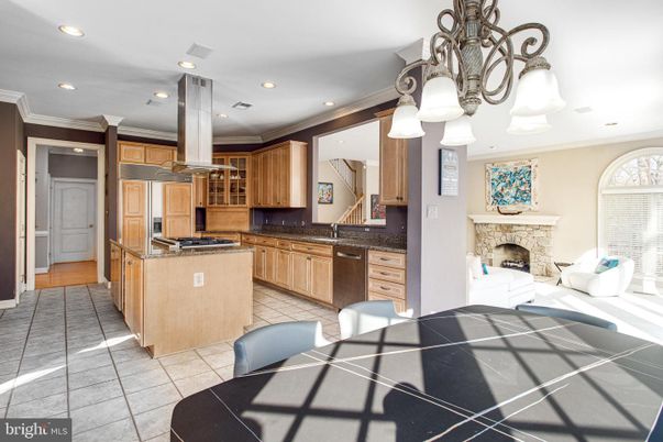 Chandelier, Dining room, Fireplace, Interior, Kitchen, Recessed Lighting