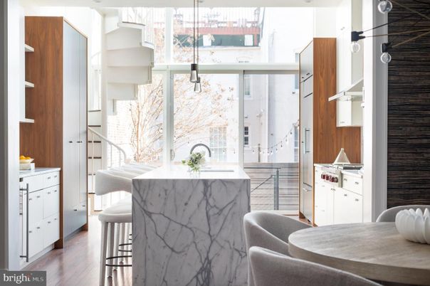 Interior, Kitchen, Marble Walls, Wood Texture Flooring
