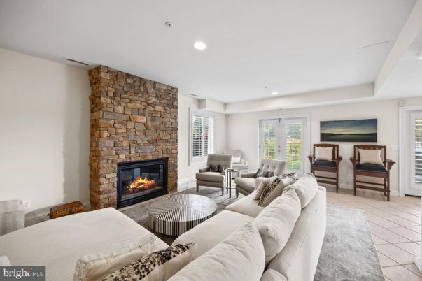Fireplace, Interior, Living room, Recessed Lighting, Stone Walls