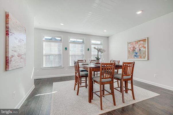 Dining room, Interior, Recessed Lighting, Wood Texture Flooring