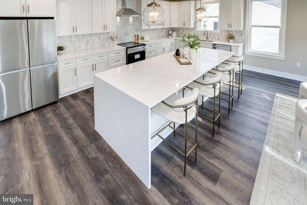 Interior, Kitchen, Pendant Lights, Stainless Steel Appliances, Wood Texture Flooring
