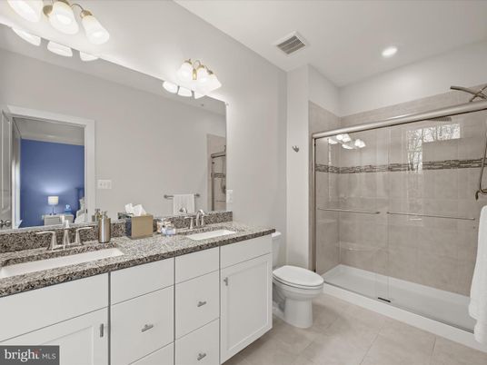 Bathroom, Dual Sink Vanities, Glass Shower, Interior, Recessed Lighting
