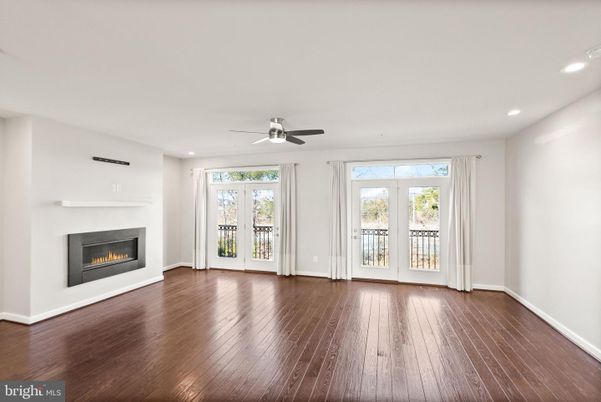 Empty room, Fireplace, Interior, Recessed Lighting, Wood Texture Flooring