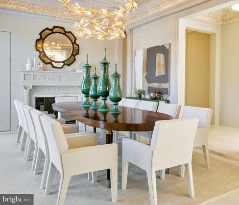 Chandelier, Dining room, Fireplace, Interior, Pendant Lights