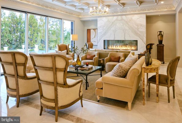 Chandelier, Dining room, Fireplace, Interior, Living room, Recessed Lighting