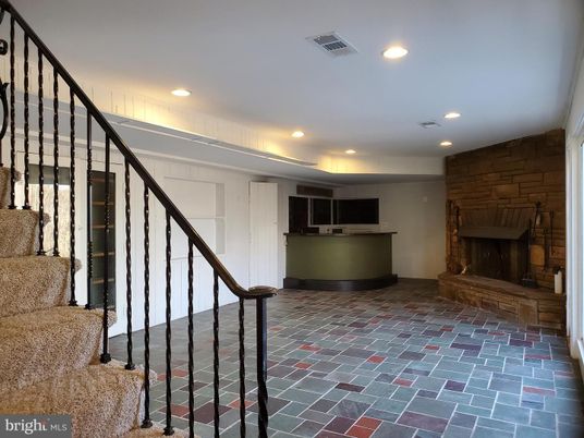Fireplace, Interior, Recessed Lighting, Stone Walls