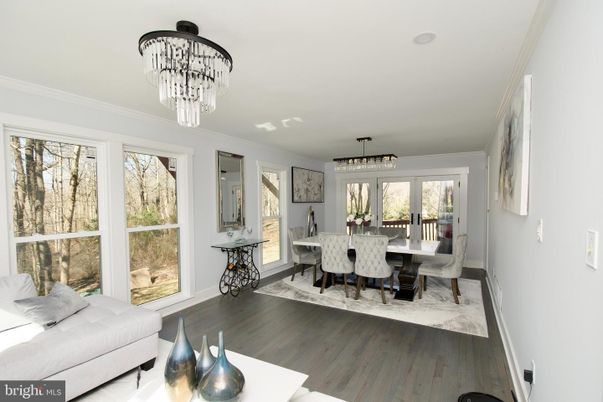 Chandelier, Dining room, Interior, Marble, Wood Texture Flooring