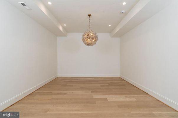 Chandelier, Empty room, Interior, Recessed Lighting, Wood Texture Flooring