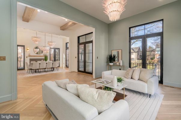 Chandelier, Dining room, Interior, Living room, Pendant Lights, Recessed Lighting, Wooden Beams, Wood Texture Flooring