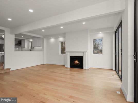 Empty room, Fireplace, Interior, Recessed Lighting, Wood Texture Flooring