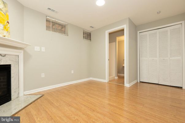 Empty room, Fireplace, Interior, Recessed Lighting, Wood Texture Flooring