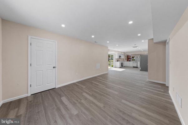 Empty room, Interior, Kitchen, Recessed Lighting, Wood Texture Flooring