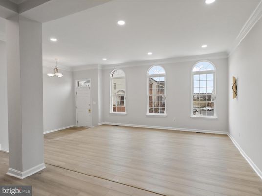 Empty room, Interior, Pendant Lights, Recessed Lighting, Wood Texture Flooring