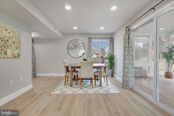 Dining room, Interior, Recessed Lighting, Wood Texture Flooring