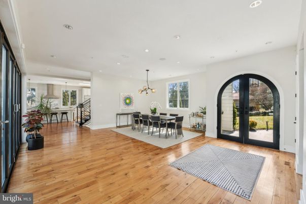 Dining room, Interior, Pendant Lights, Recessed Lighting, Wood Texture Flooring