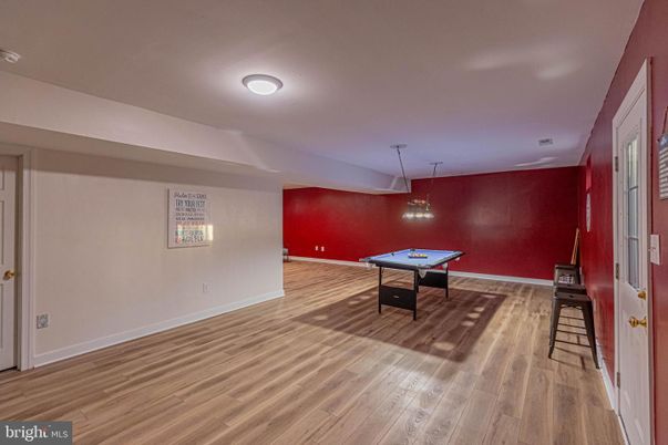 Billiard Table, Game Room, Interior, Pendant Lights, Wood Texture Flooring