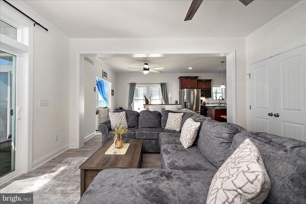 Interior, Kitchen, Living room, Recessed Lighting, Stainless Steel Appliances, Wood Texture Flooring