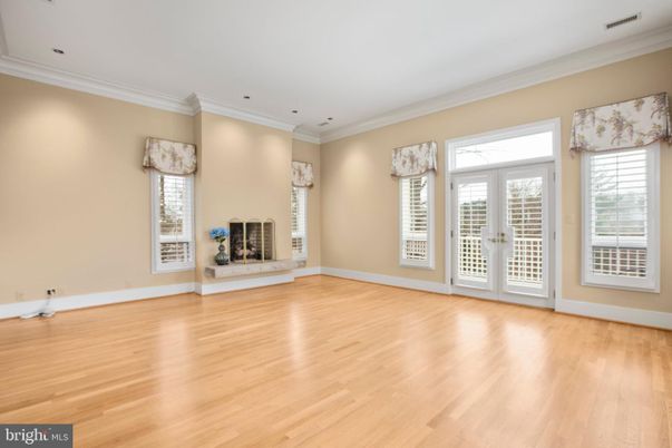 Empty room, Fireplace, Interior, Recessed Lighting, Wood Texture Flooring