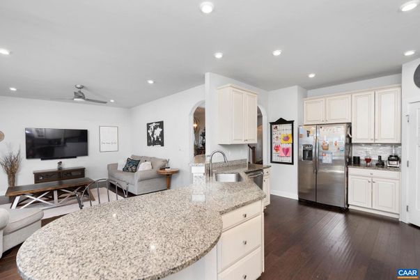 Interior, Kitchen, Living room, Recessed Lighting, Stainless Steel Appliances, Wood Texture Flooring