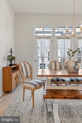 Dining room, Interior, Pendant Lights, Wood Texture Flooring
