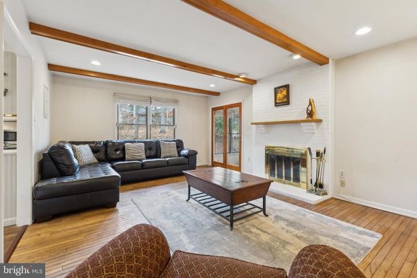 Fireplace, Interior, Living room, Recessed Lighting, Wooden Beams, Wood Texture Flooring