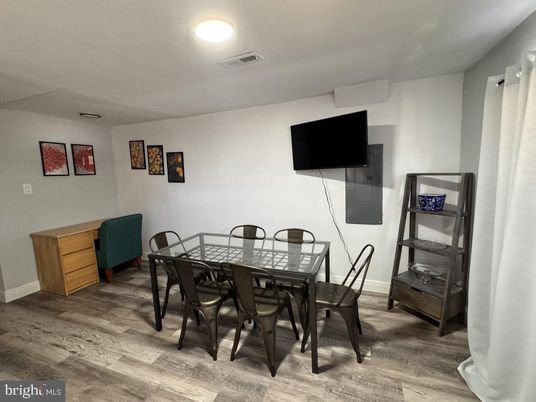 Dining room, Interior, Recessed Lighting, Wood Texture Flooring