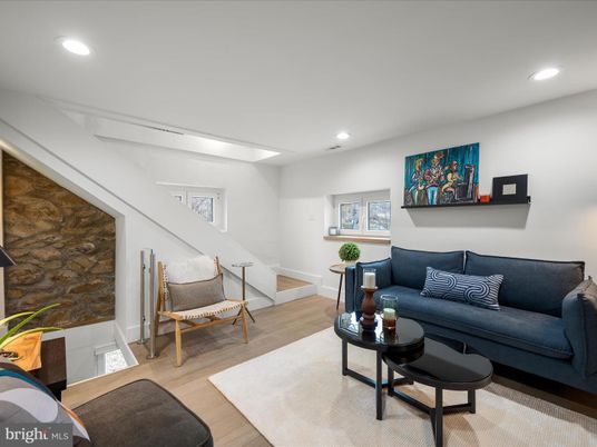 Interior, Living room, Recessed Lighting, Stone Walls, Wood Texture Flooring