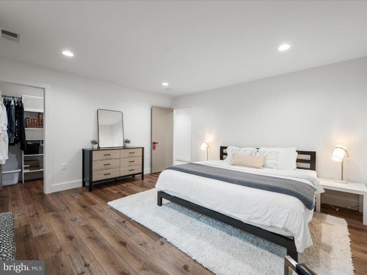 Bedroom, Interior, Recessed Lighting, Wood Texture Flooring