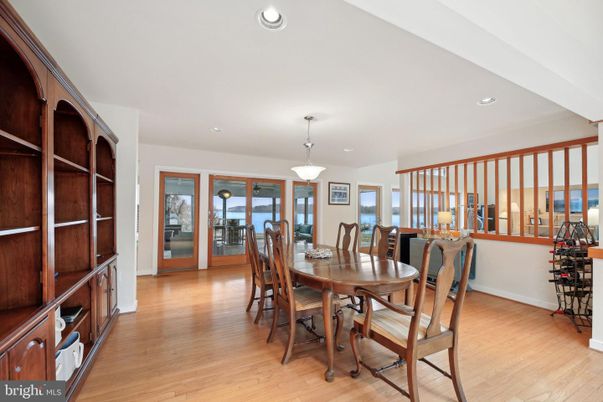 Dining room, Interior, Pendant Lights, Recessed Lighting, Wood Texture Flooring