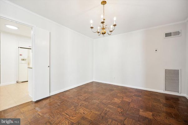 Chandelier, Empty room, Interior, Recessed Lighting, Wood Texture Flooring