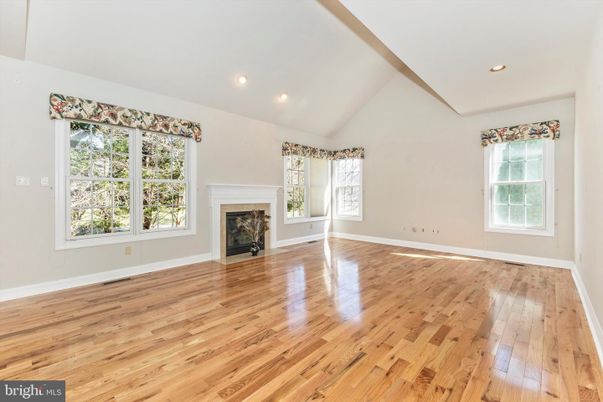 Empty room, Fireplace, Interior, Recessed Lighting, Wood Texture Flooring