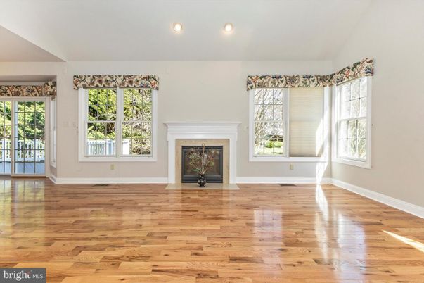 Empty room, Fireplace, Interior, Recessed Lighting, Wood Texture Flooring