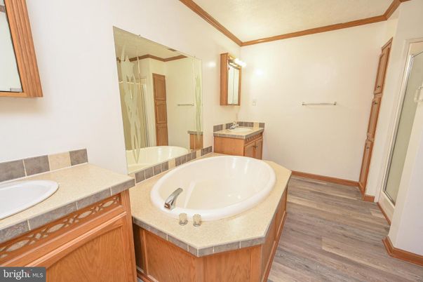 Bathroom, Interior, Tile Countertops, Wood Texture Flooring