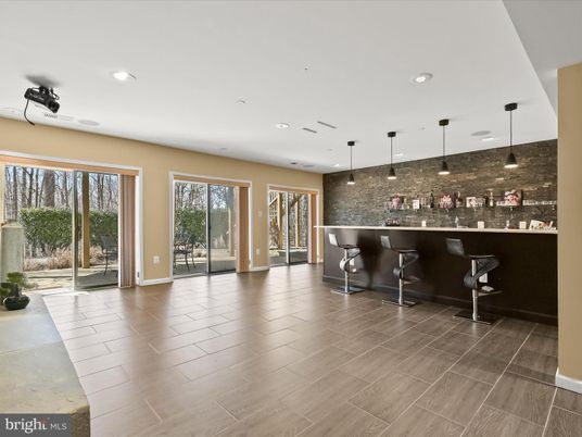 Interior, Pendant Lights, Recessed Lighting, Stone Walls, Wood Texture Flooring