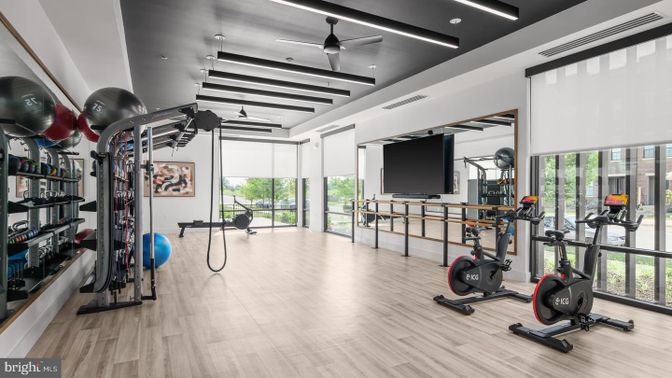 Fitness Equipment, Interior, Wood Texture Flooring