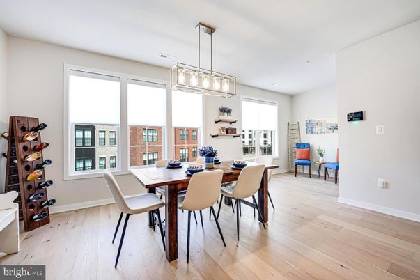 Dining room, Interior, Pendant Lights, Wood Texture Flooring