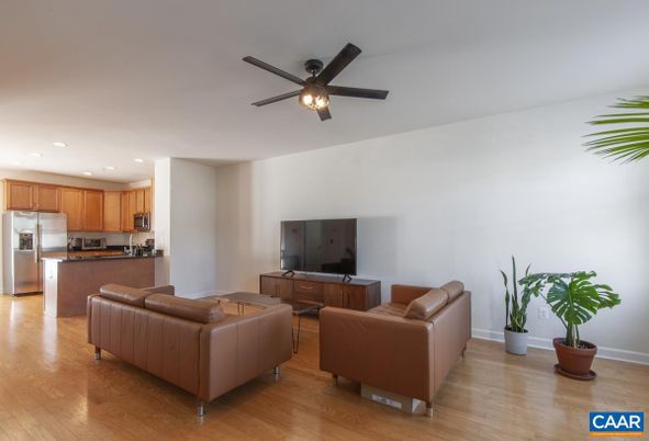 Interior, Kitchen, Living room, Recessed Lighting, Stainless Steel Appliances, Wood Texture Flooring