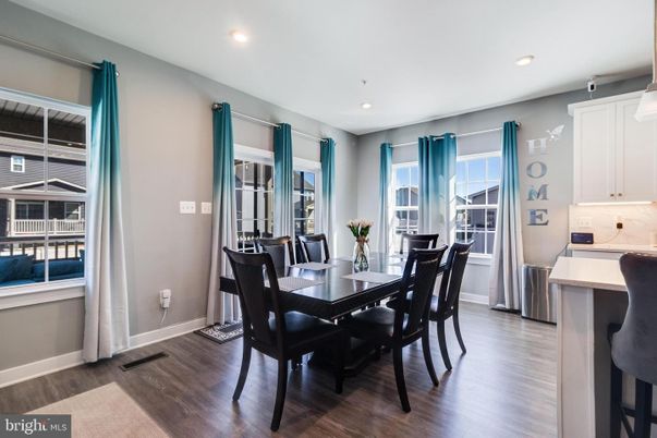 Dining room, Interior, Recessed Lighting, Wood Texture Flooring