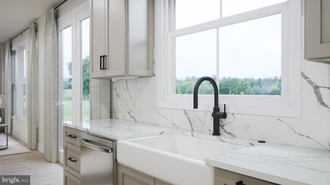 Interior, Kitchen, Marble Walls, Wood Texture Flooring