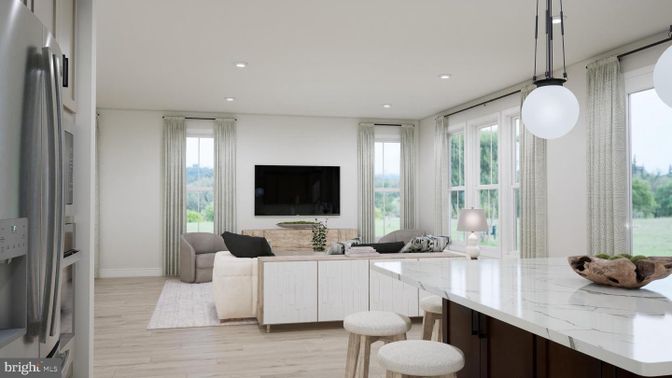 Interior, Living room, Pendant Lights, Recessed Lighting, Wood Texture Flooring