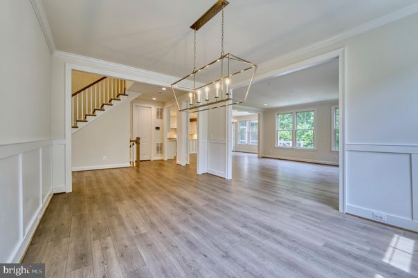Empty room, Interior, Pendant Lights, Recessed Lighting, Wood Texture Flooring