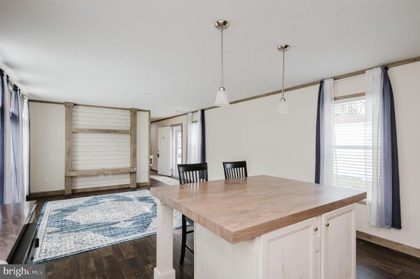 Dining room, Interior, Pendant Lights, Wood Texture Flooring