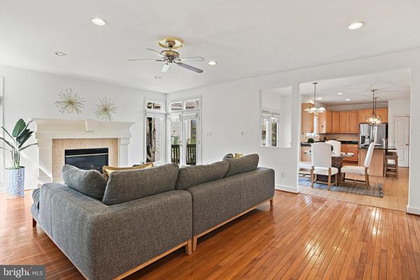 Dining room, Fireplace, Interior, Kitchen, Living room, Pendant Lights, Recessed Lighting, Wood Texture Flooring