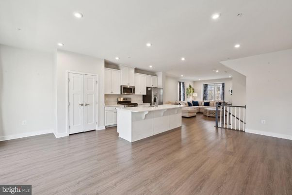 Interior, Kitchen, Living room, Recessed Lighting, Stainless Steel Appliances, Wood Texture Flooring