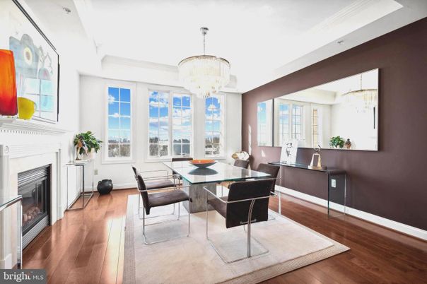 Chandelier, Dining room, Fireplace, Interior, Wood Texture Flooring