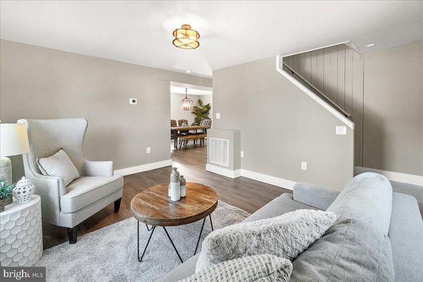 Dining room, Interior, Living room, Pendant Lights, Wood Texture Flooring