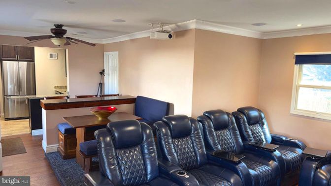 Home Theatre Room, Dining room, Interior, Kitchen, Recessed Lighting, Wood Texture Flooring