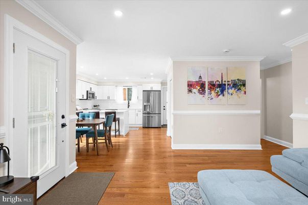 Dining room, Interior, Kitchen, Recessed Lighting, Stainless Steel Appliances, Wood Texture Flooring