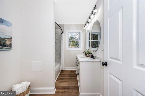 Bathroom, Interior, Marble Walls, Wood Texture Flooring